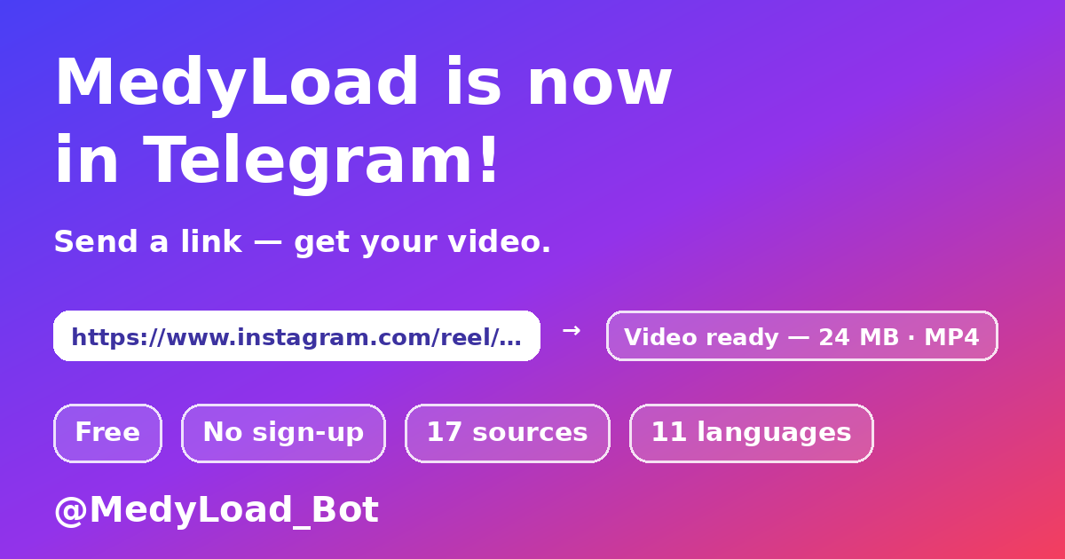 MedyLoad — Telegram ботоор видео татах